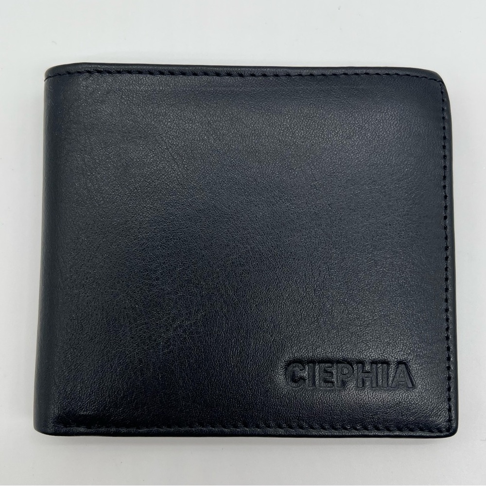 CIEPHIA Men's Black Genuine Leather Bifold Wallet RFID Blocking NWOT